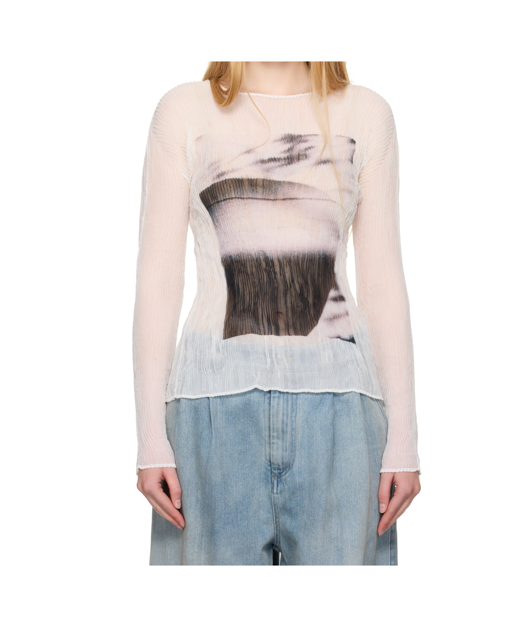 Issey Miyake May Shadow Study Chiffon Twist Shirt In White