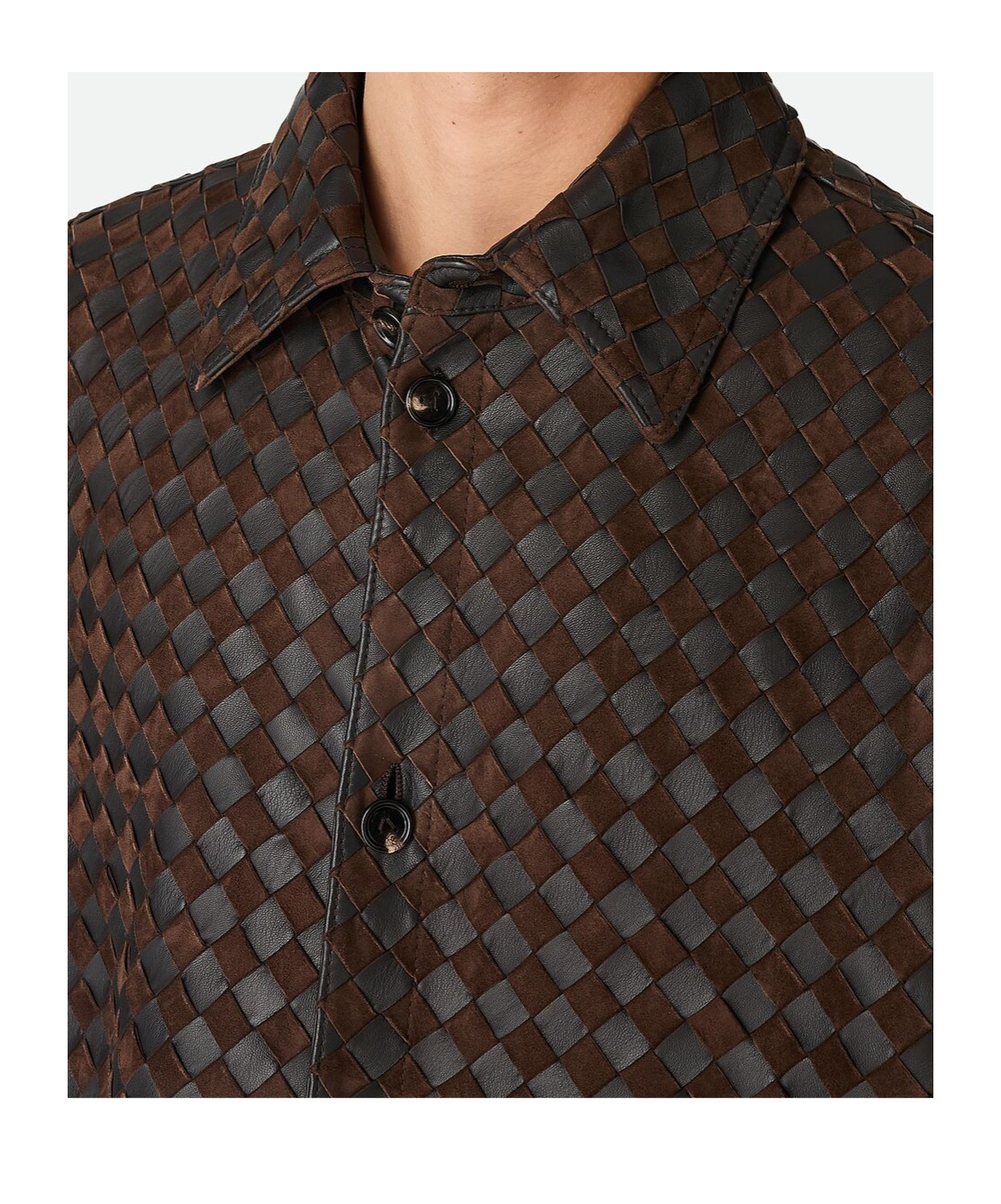 Bottega Veneta Intrecciato Leather And Suede Shirt In Brown