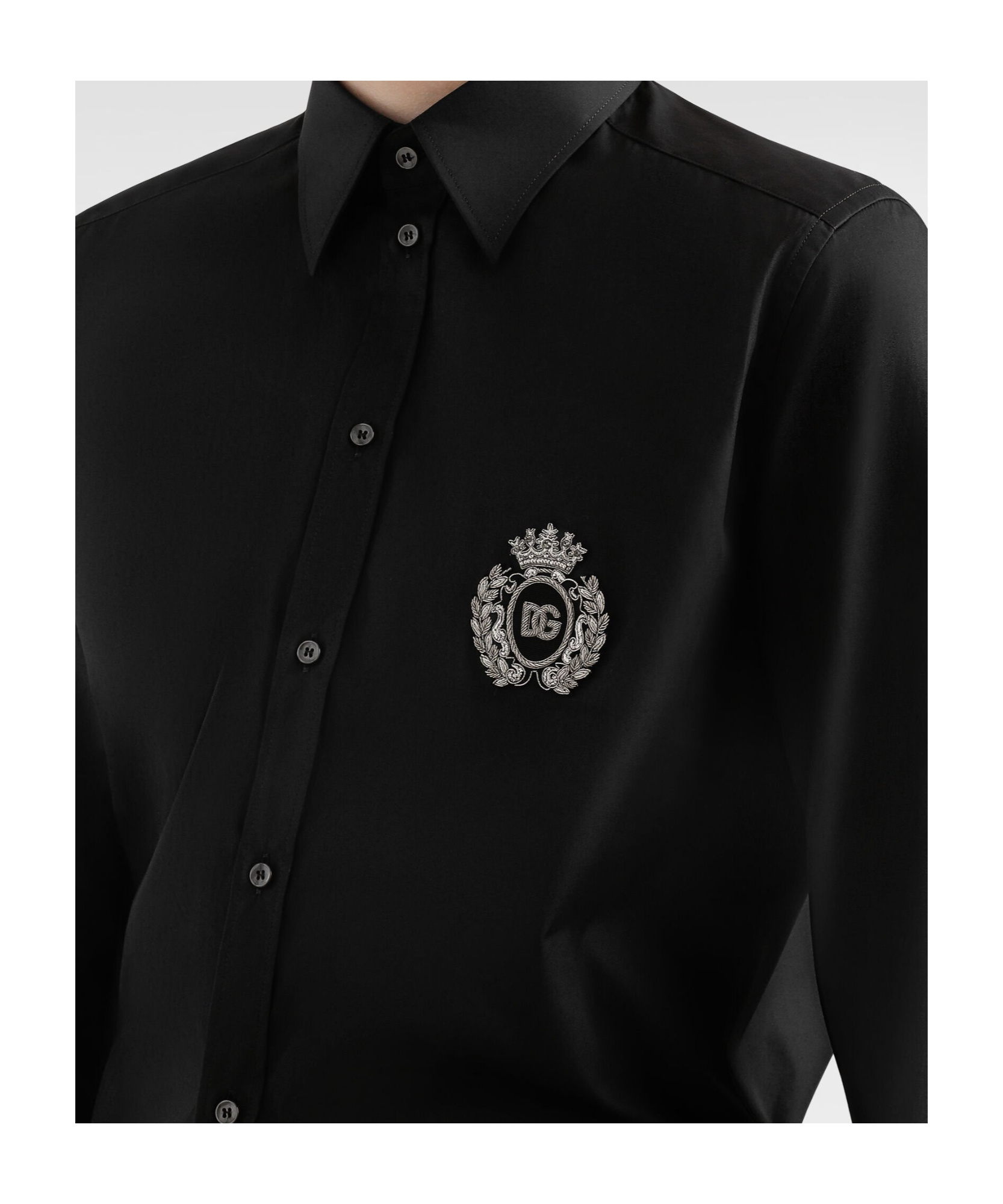Dolce & Gabbana Cotton Tuxedo Shirt With Heraldic Patch In Black