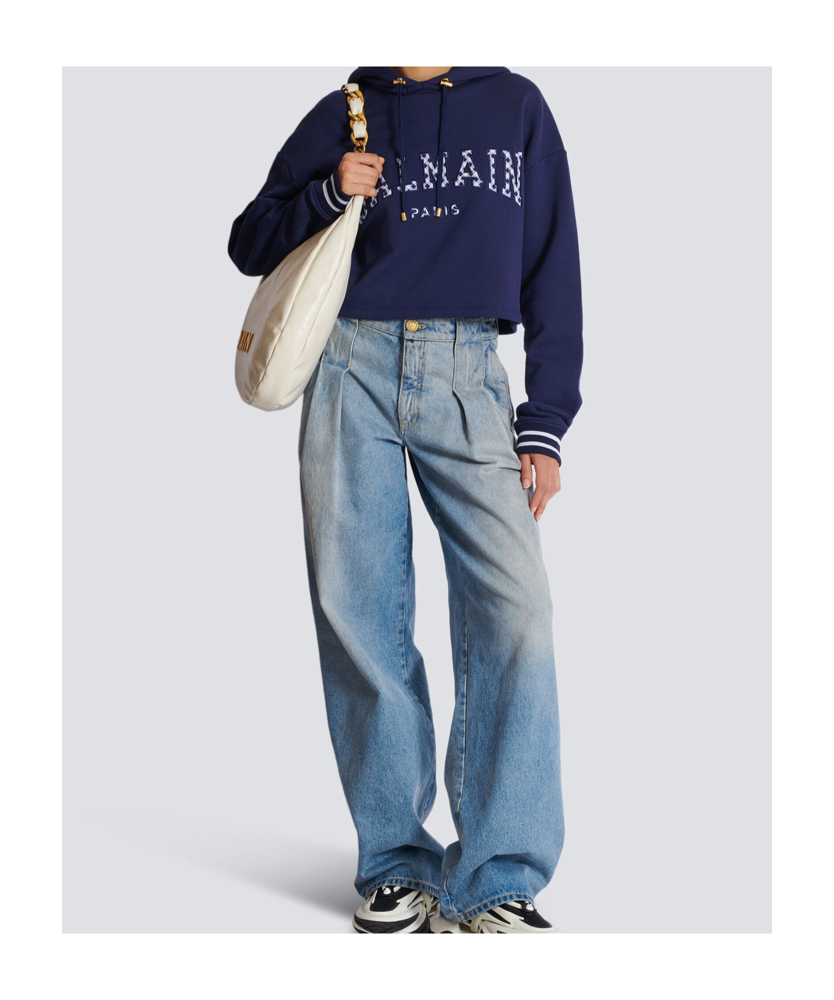 Balmain Gingham Paris Hoodie In Blue