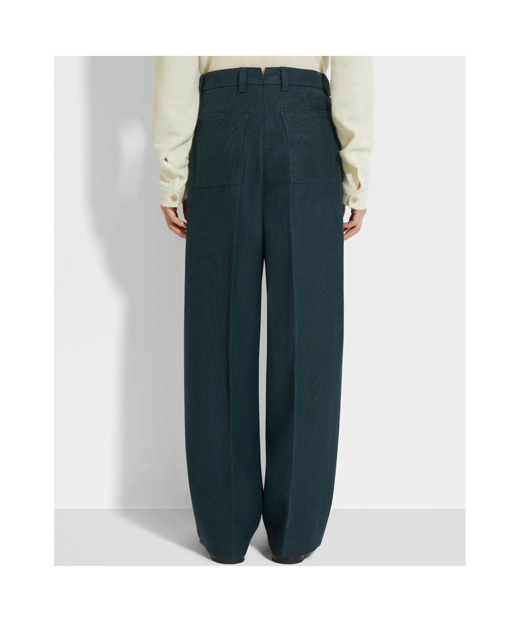 Zegna Dark Teal Blue Oasi Lino Pants In Green