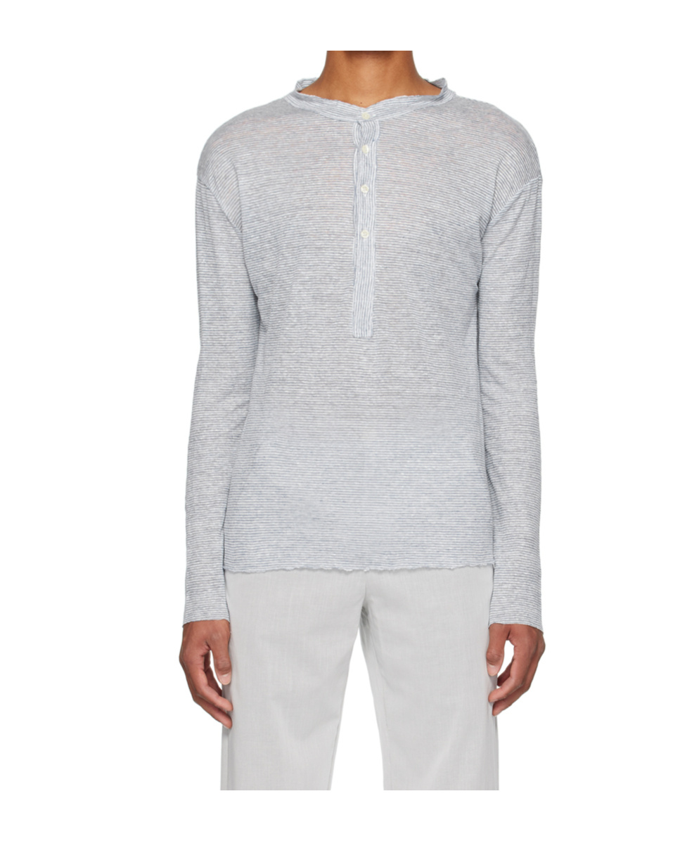 Edward Cuming Striped Henley In Blue