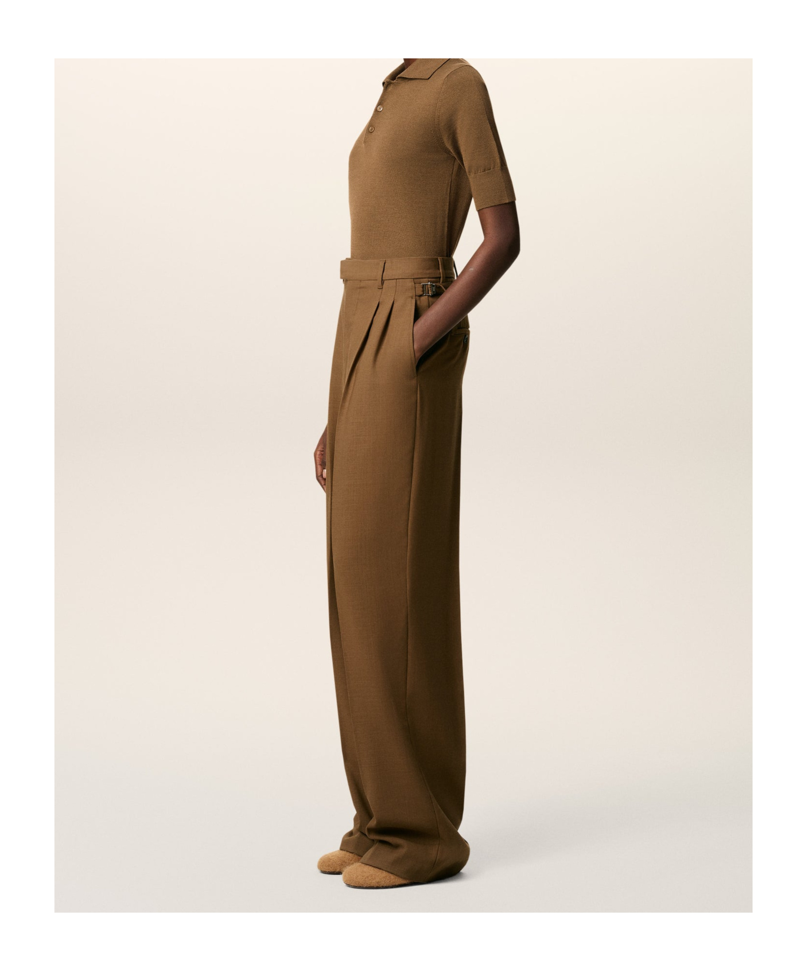 Ami Alexandre Mattiussi Brown Wool High Waist Tabs Wide Trousers Brown In Brown
