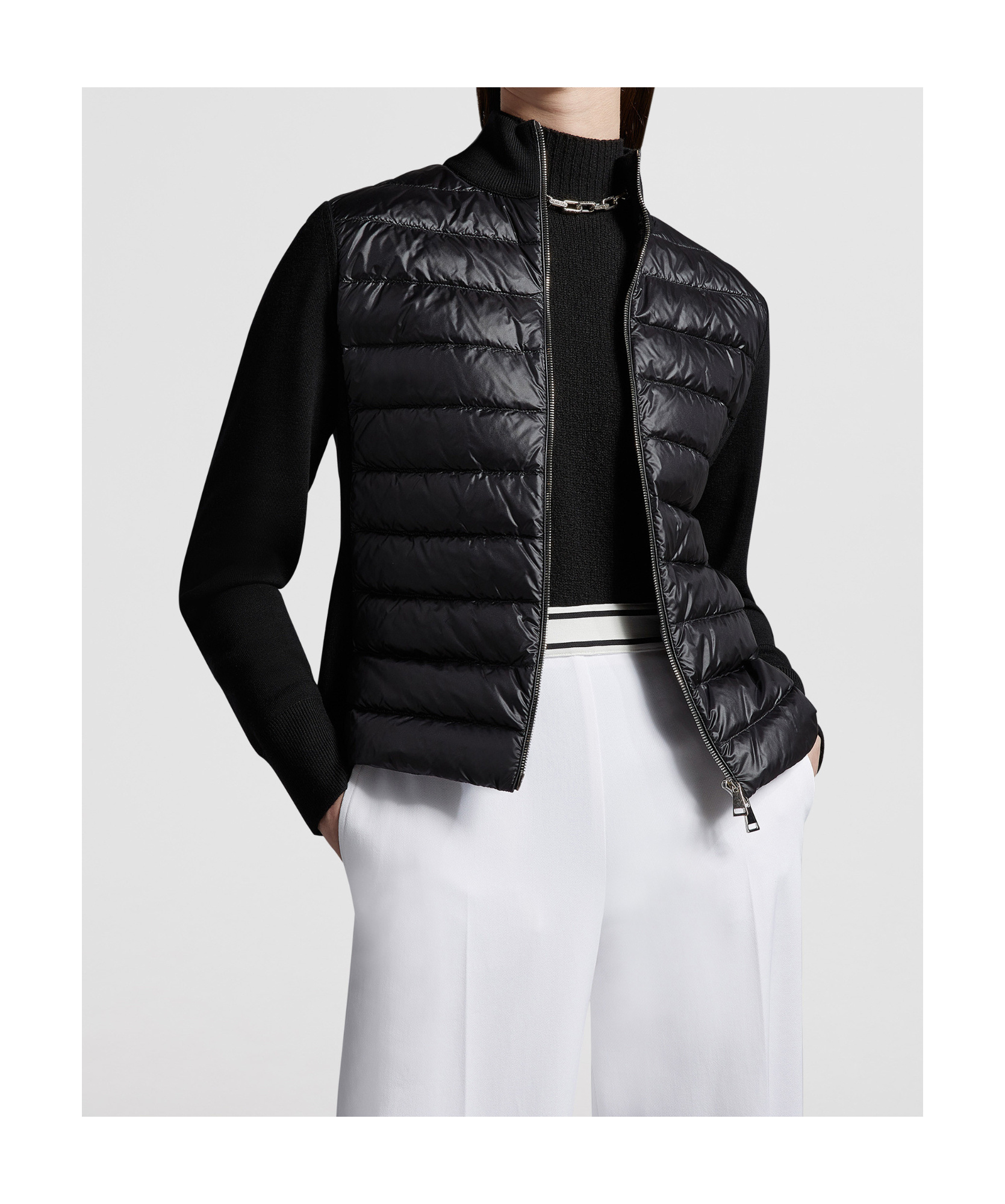 Moncler Padded Wool Zipper Cardigan In Black