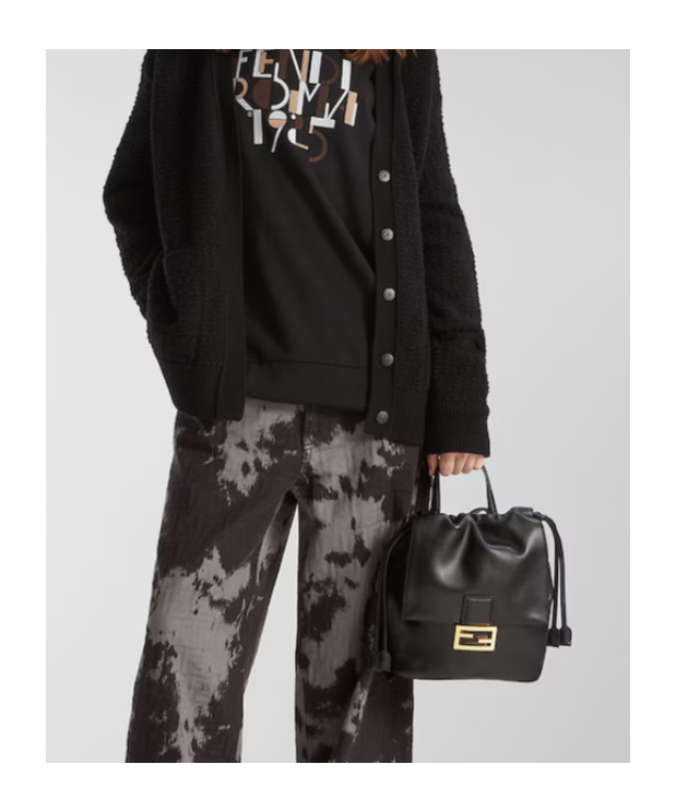 Fendi Women Black Backpack With Ff Plaque Closure On The Front In Patent Leather Woman In Black