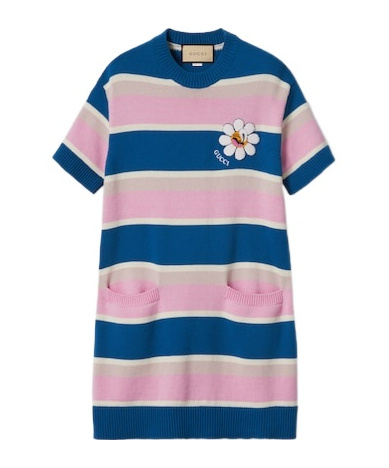 Gucci Patched Striped Dress In Blue