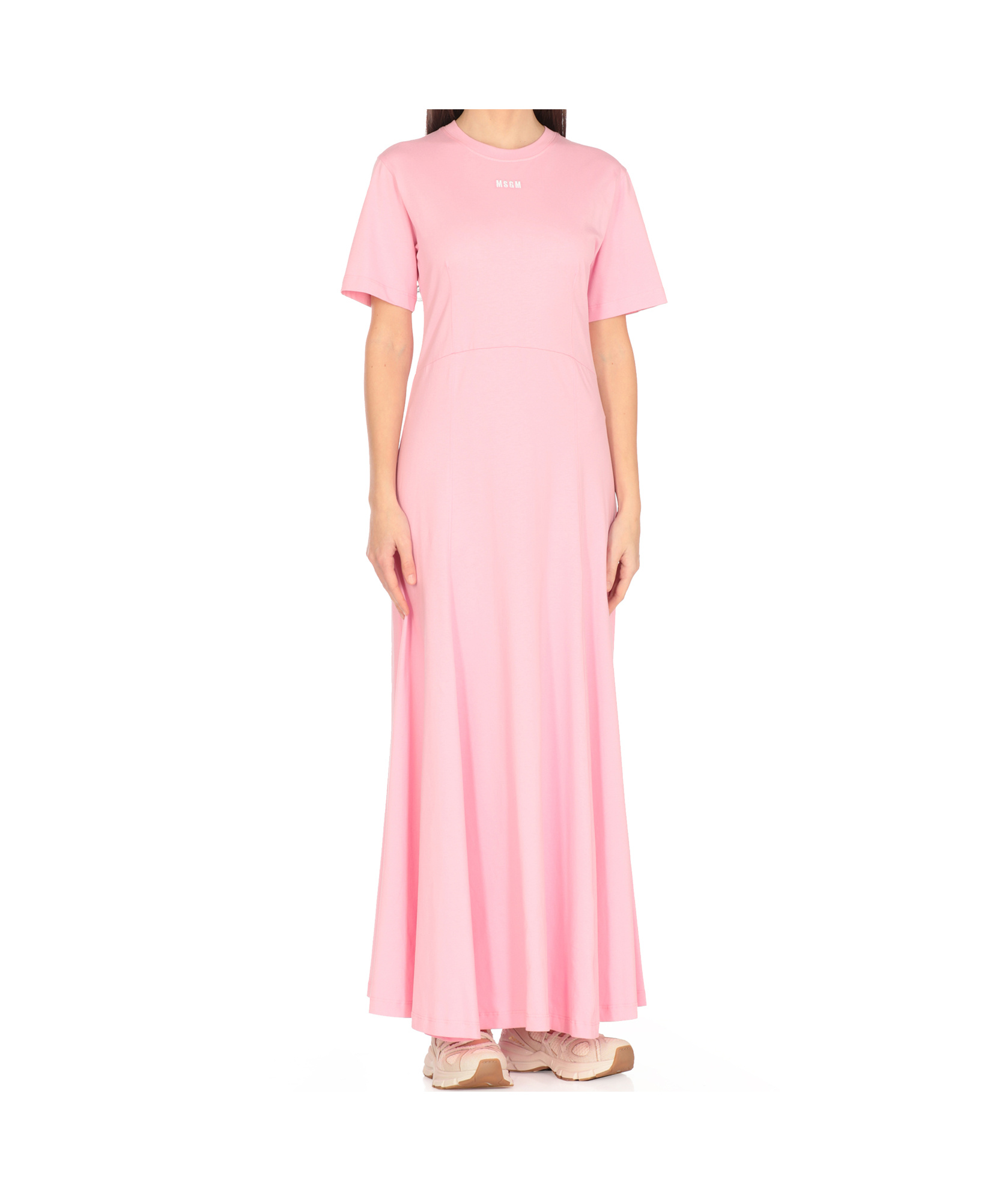 Msgm Logo Embroidered Midi Dress In Pink