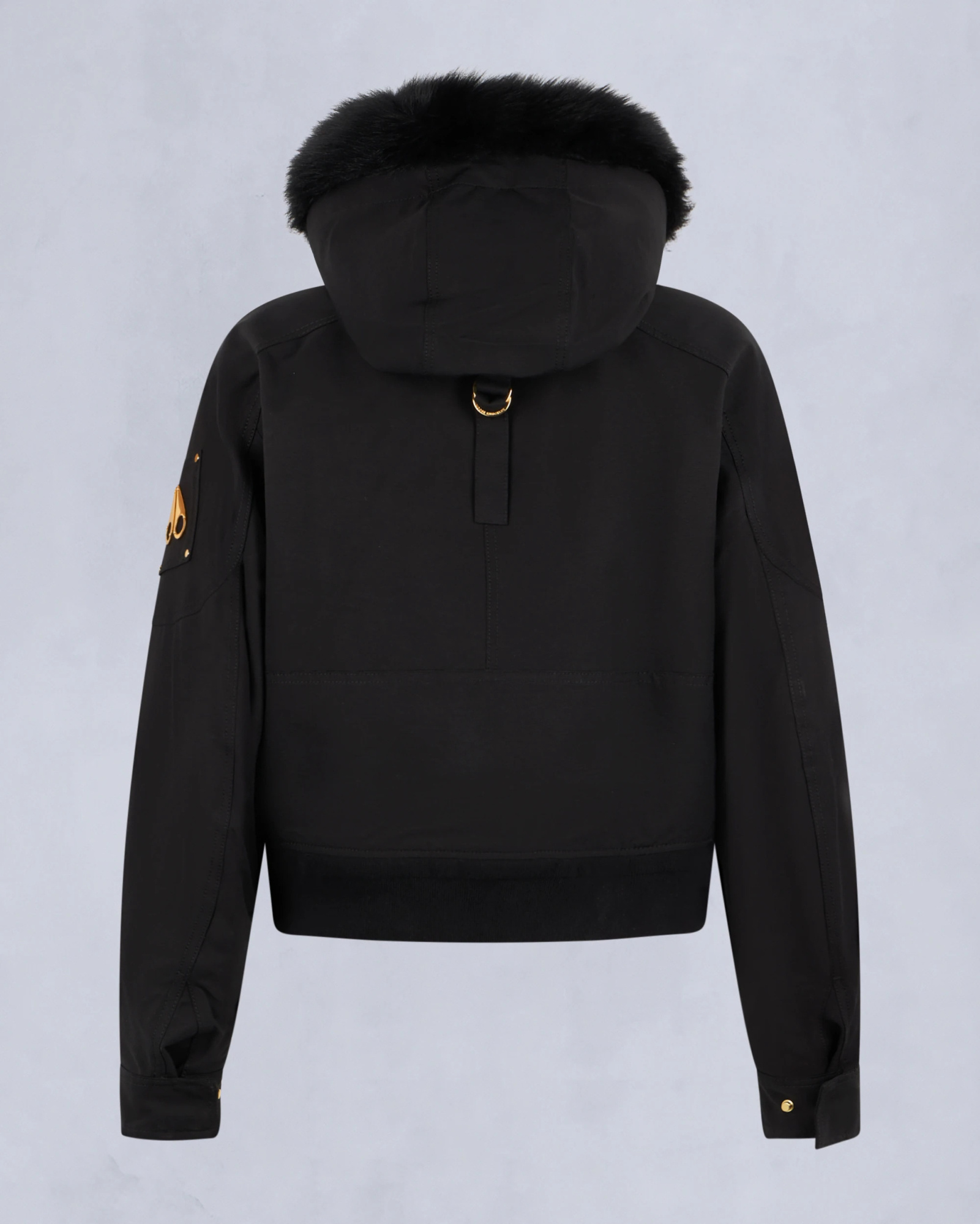 Moose Knuckles Hooded Bomber Jacket Fur Trim In Black