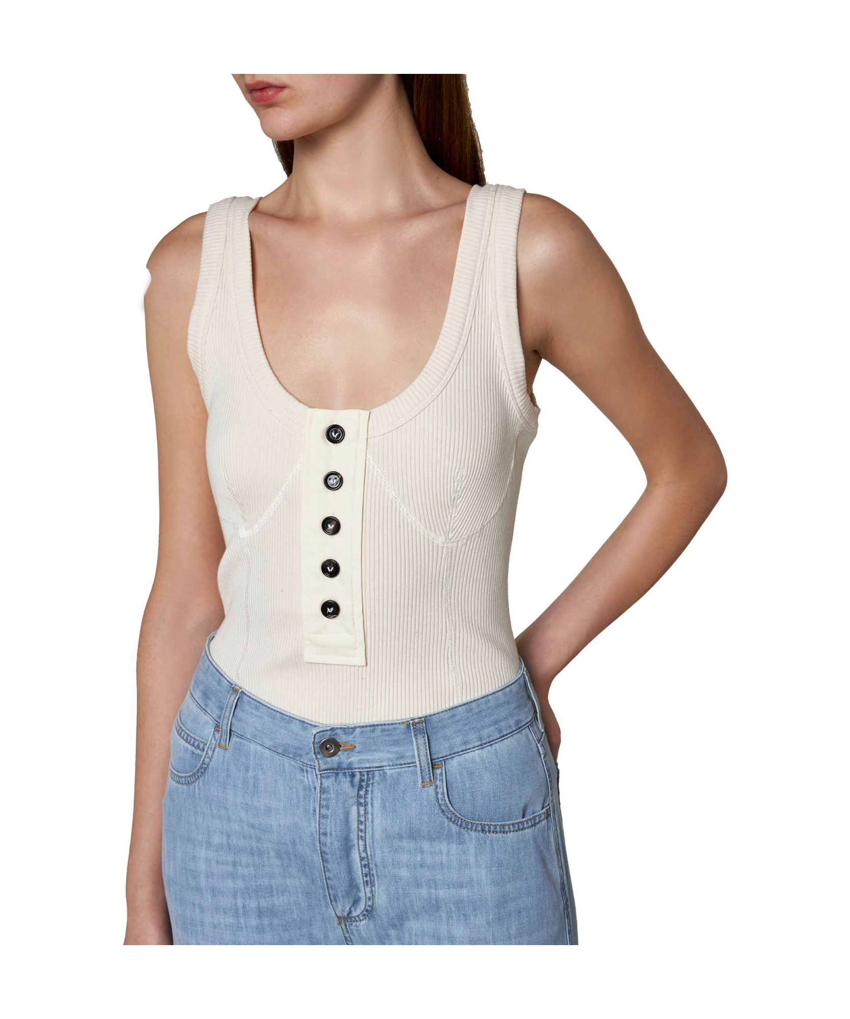 Bottega Veneta Ribbed Knit Cotton Tank Top In White