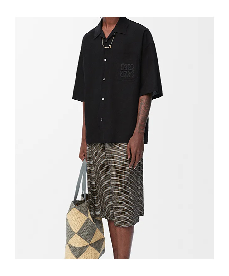 Loewe Short-sleeved Linen And Viscose Shirt In Black
