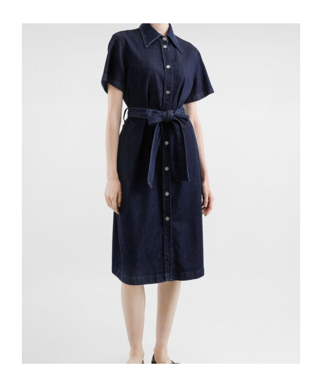 Dolce & Gabbana Silk Denim Shirt Dress In Black