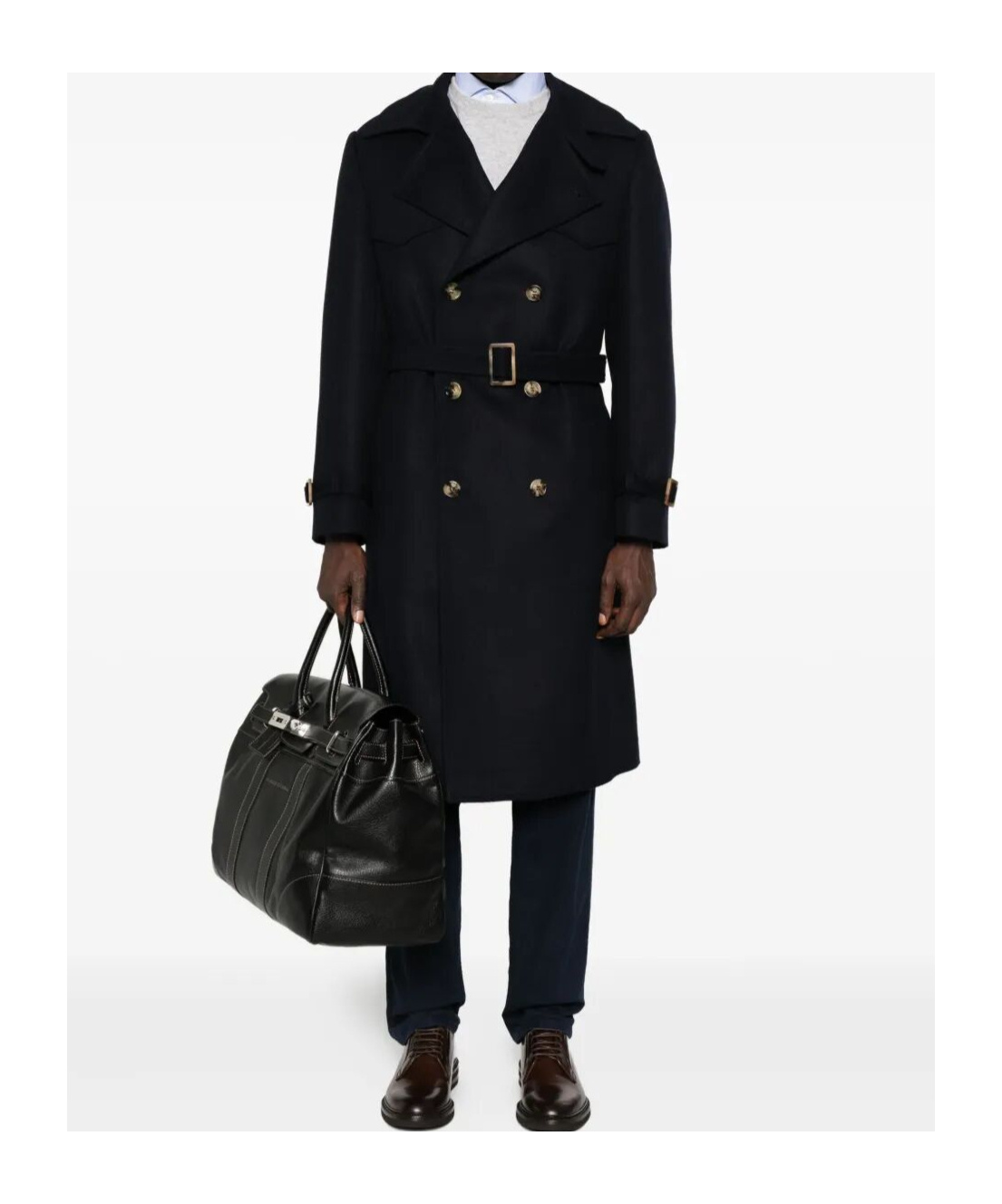 Brunello Cucinelli Double-breasted Belted Coat In Blue