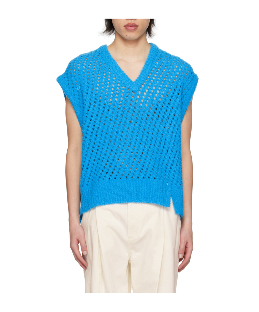 Wooyoungmi Coarse Wool Knitted Mesh Sleeveless Sweater In Blue