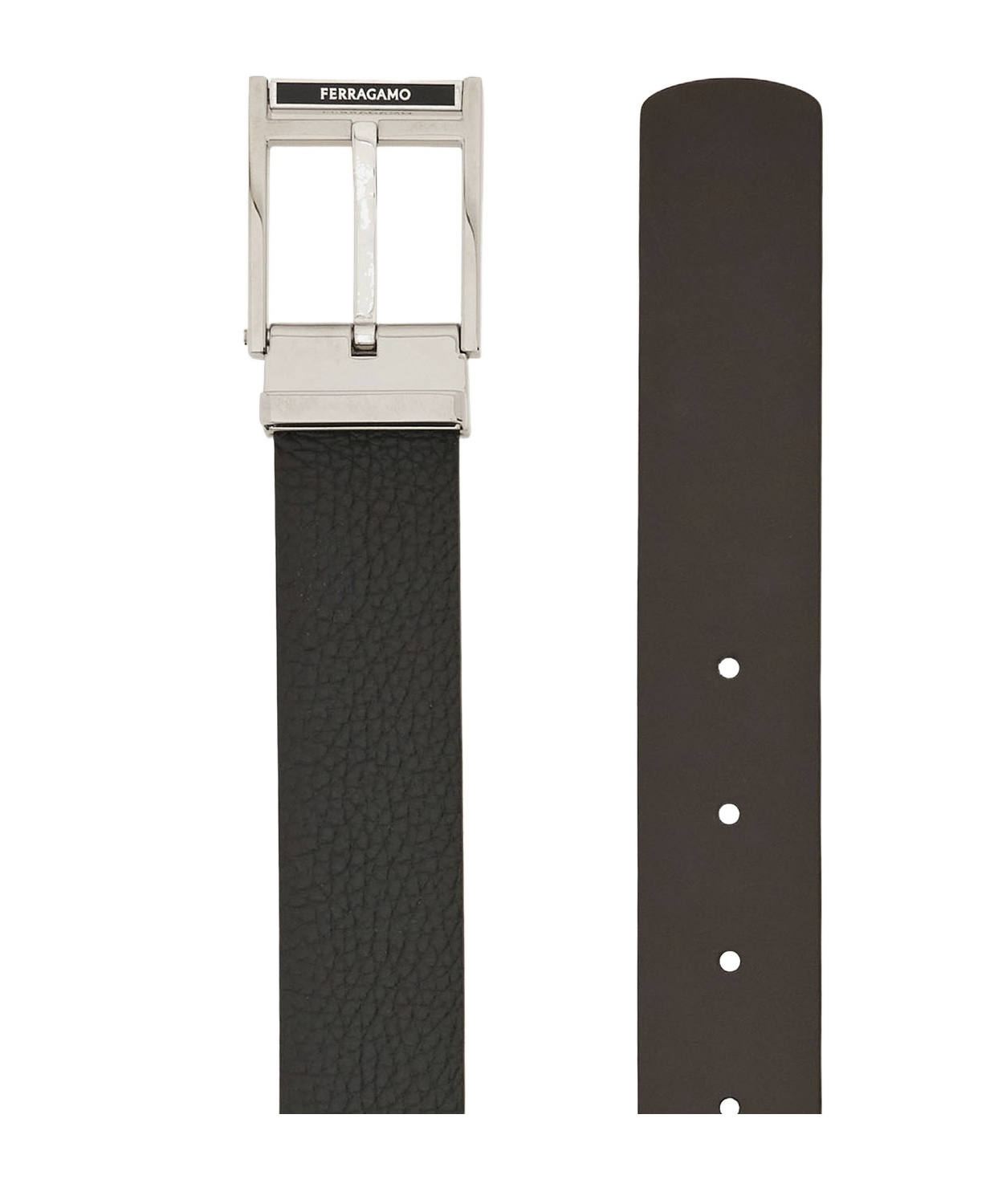 Ferragamo Square Buckle Reversible And Adjustable Grained Leather Belt In Black