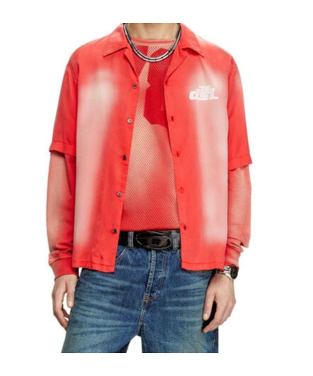 Diesel Faded Bowling Shirt With Logo Prints In Orange