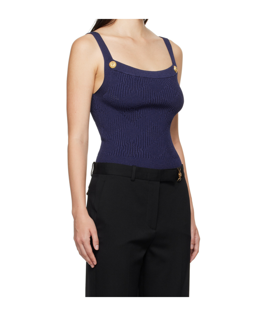 Balmain Square-neck Jacquard Pattern Vest In Black