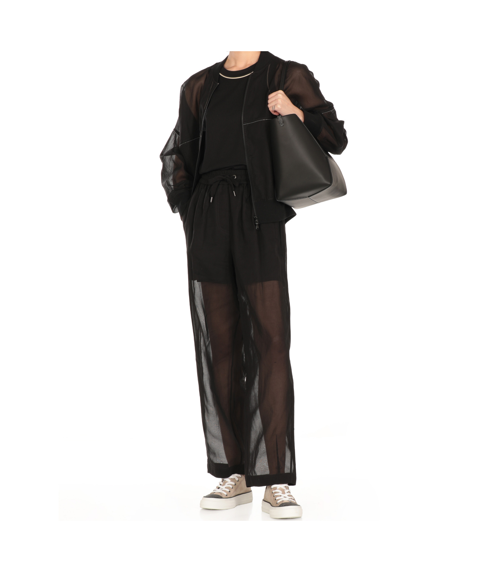 Brunello Cucinelli Black Organza Shiny Trims Bomber Jacket In Black