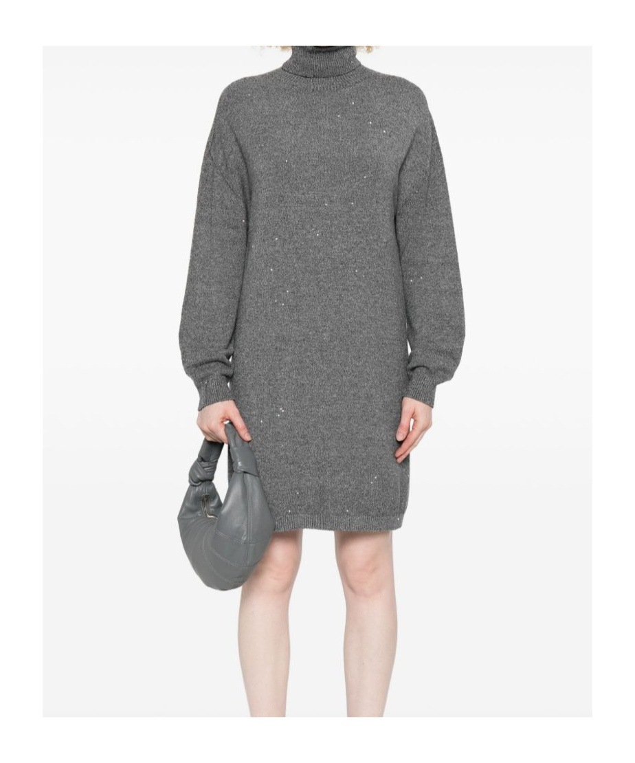 Liu •jo Embellished Turtleneck Knit Dress In Gray