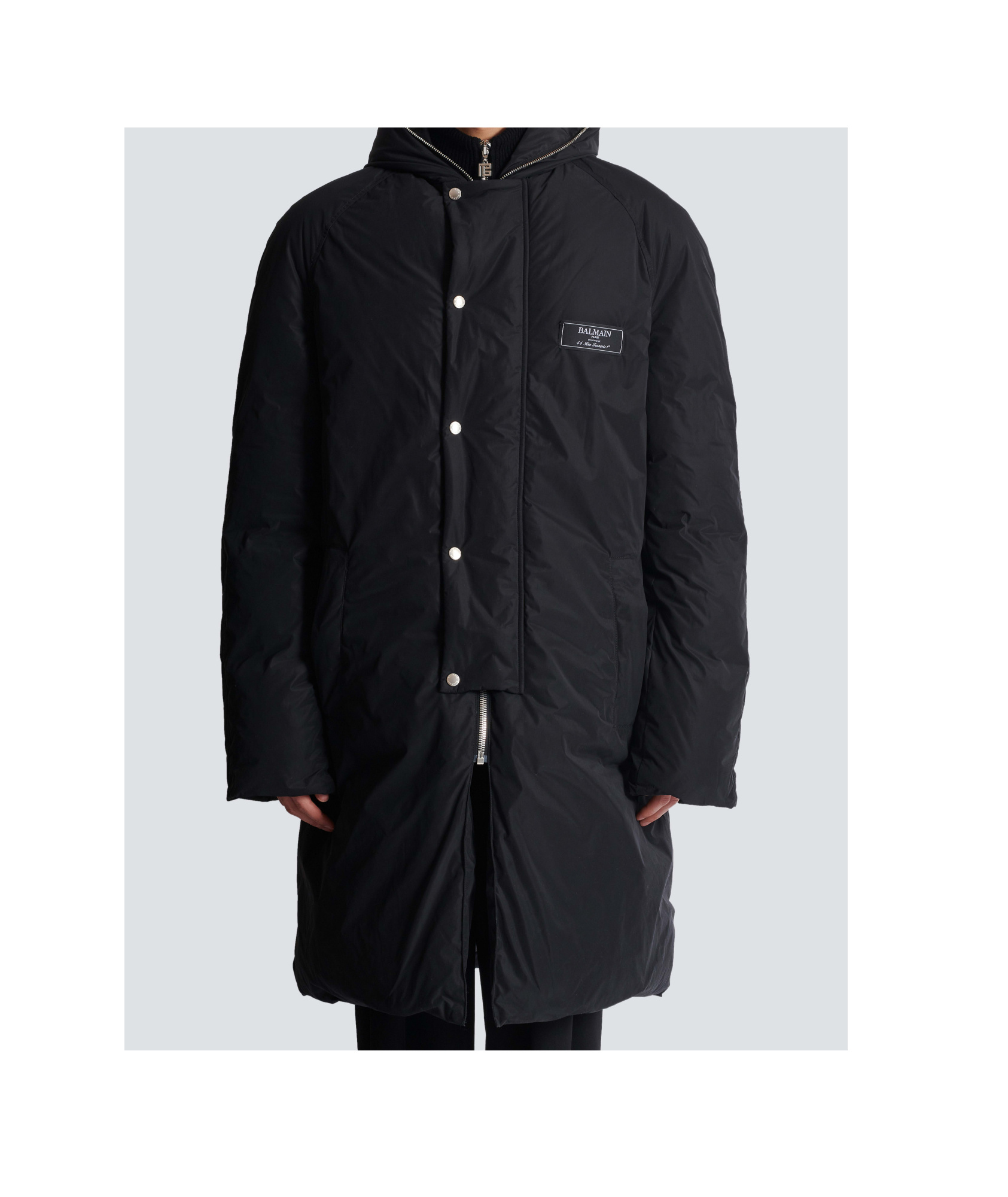 Balmain Quilted Hooded Jacket Silver Hardware In Black