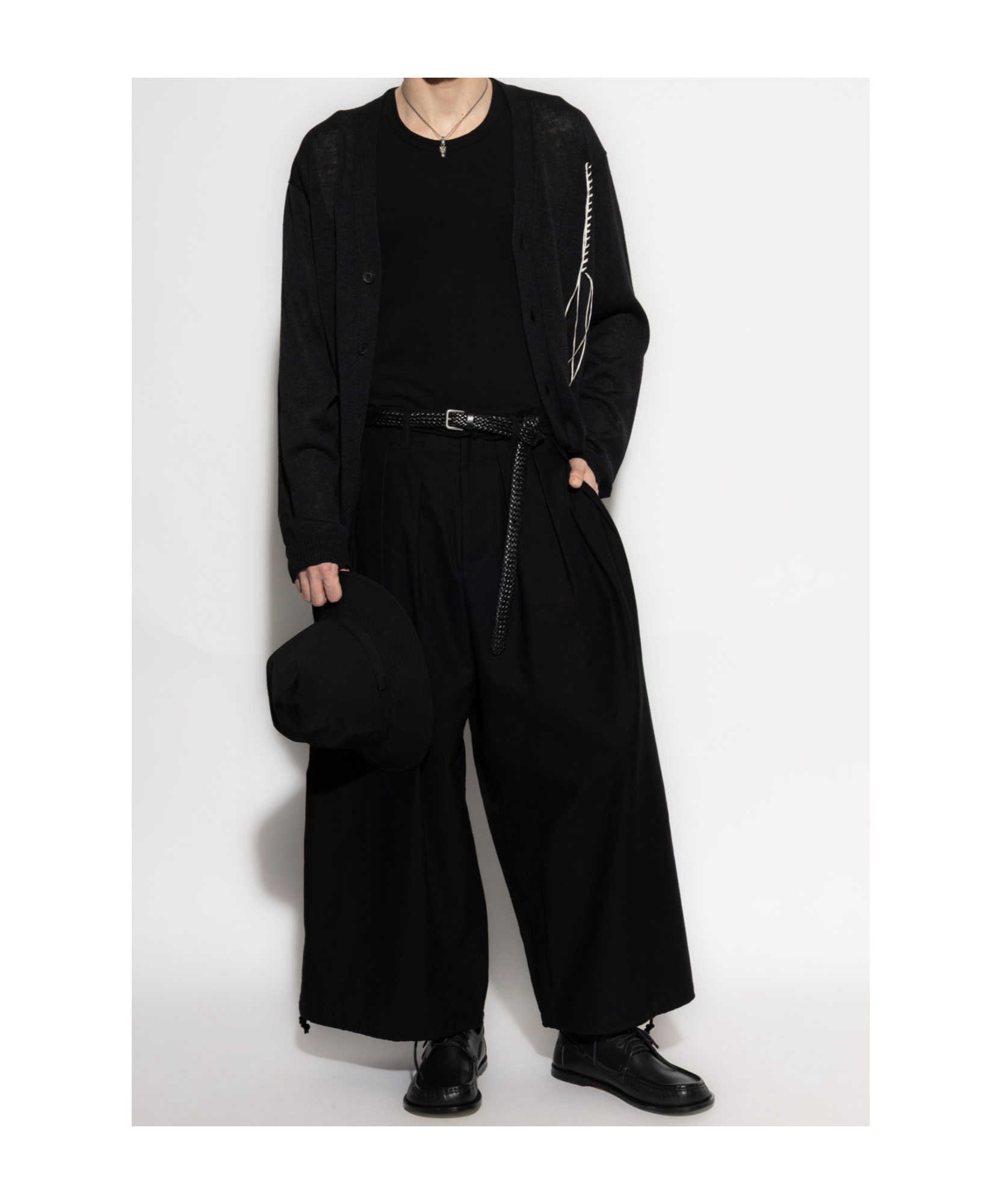 Shop Yohji Yamamoto 10g Plated Crossed Pattern Embroidered Cardigan In Black