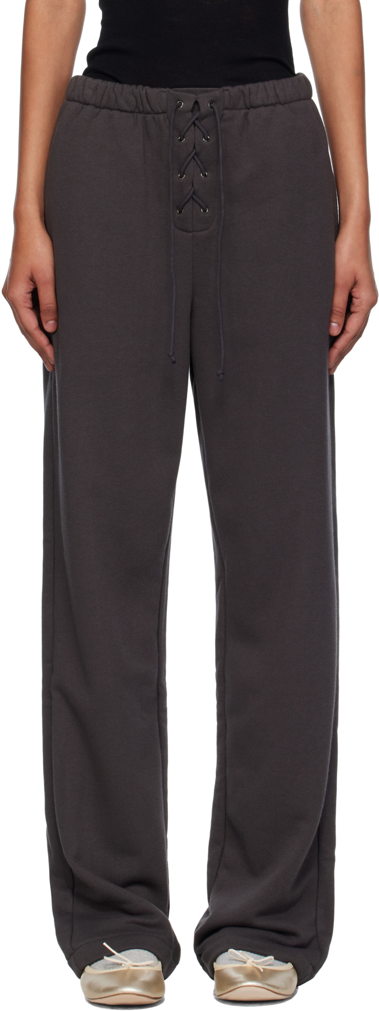 Open Yy Lace-up Drawstring Track Pants In Gray