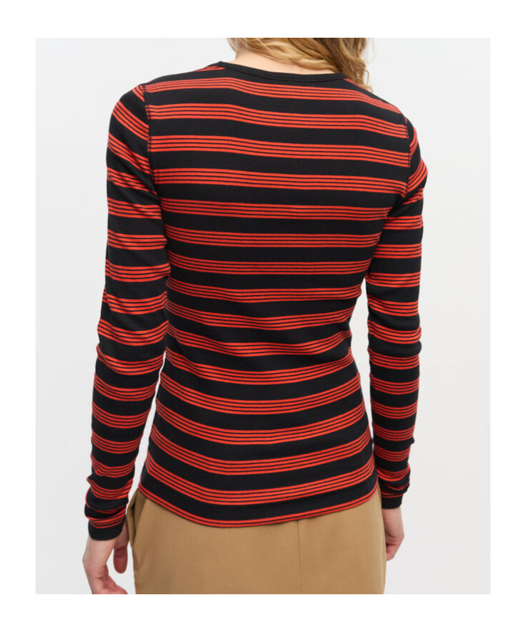 Ganni Fitted Long-sleeved T-shirt With Bold Striped Pattern In Red