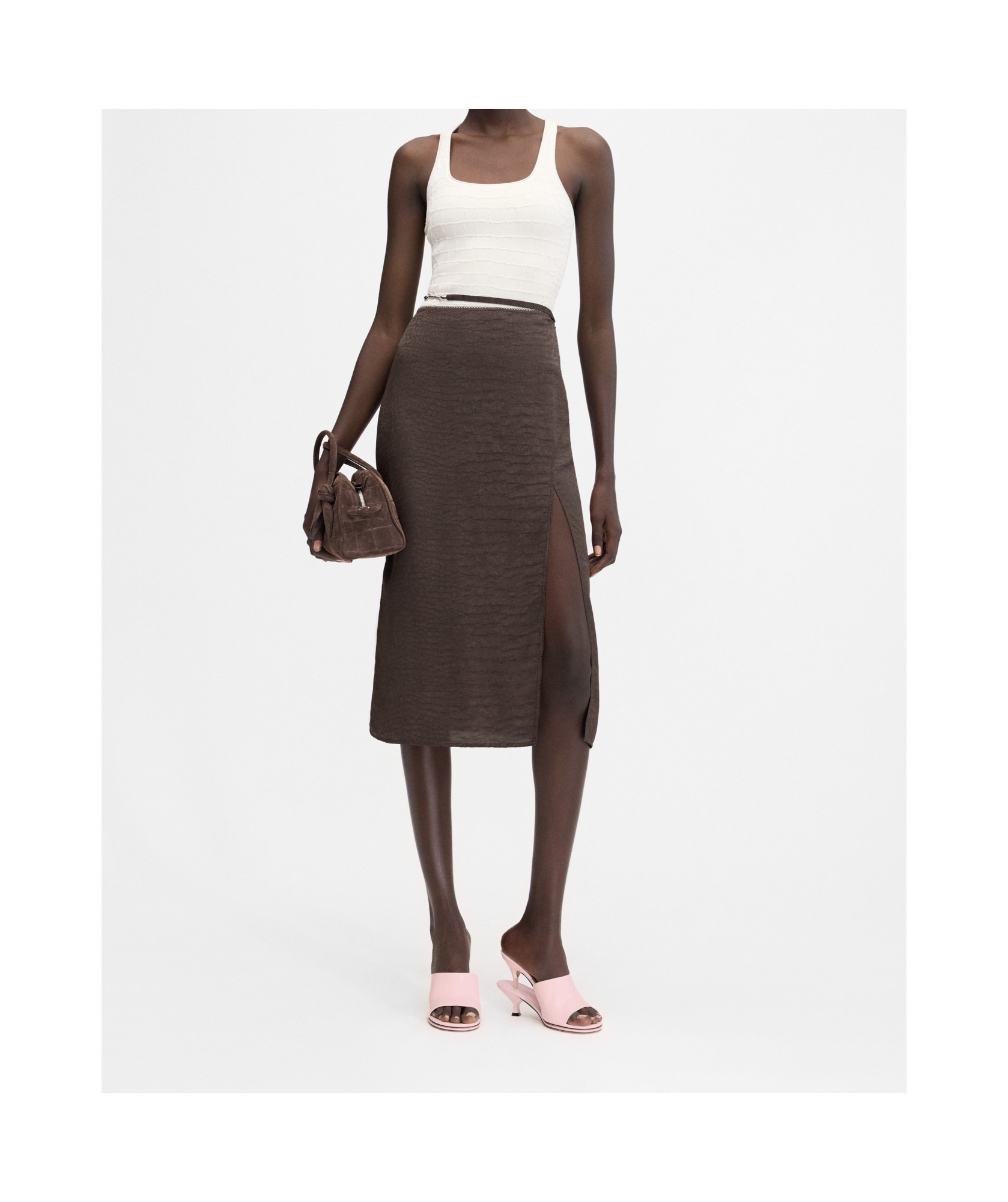 Jacquemus La Jupe Pralù Scallop Hem Midi Skirt In Brown