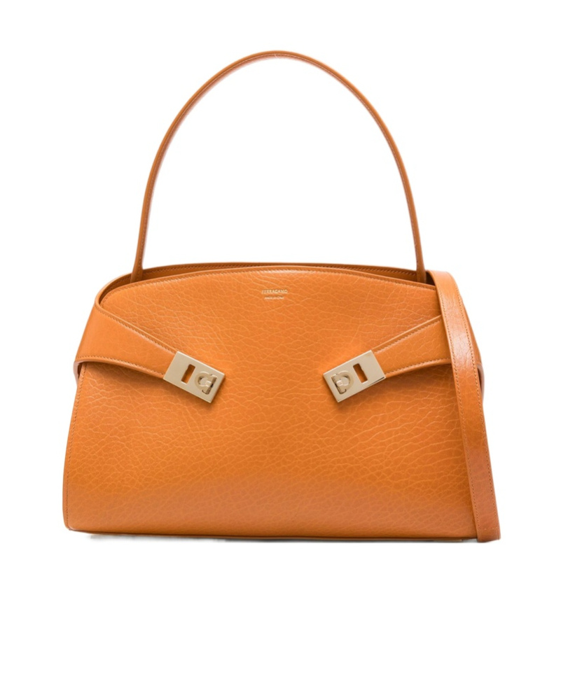 Ferragamo Small Hug Grained Leather Top Handle Bag In Orange