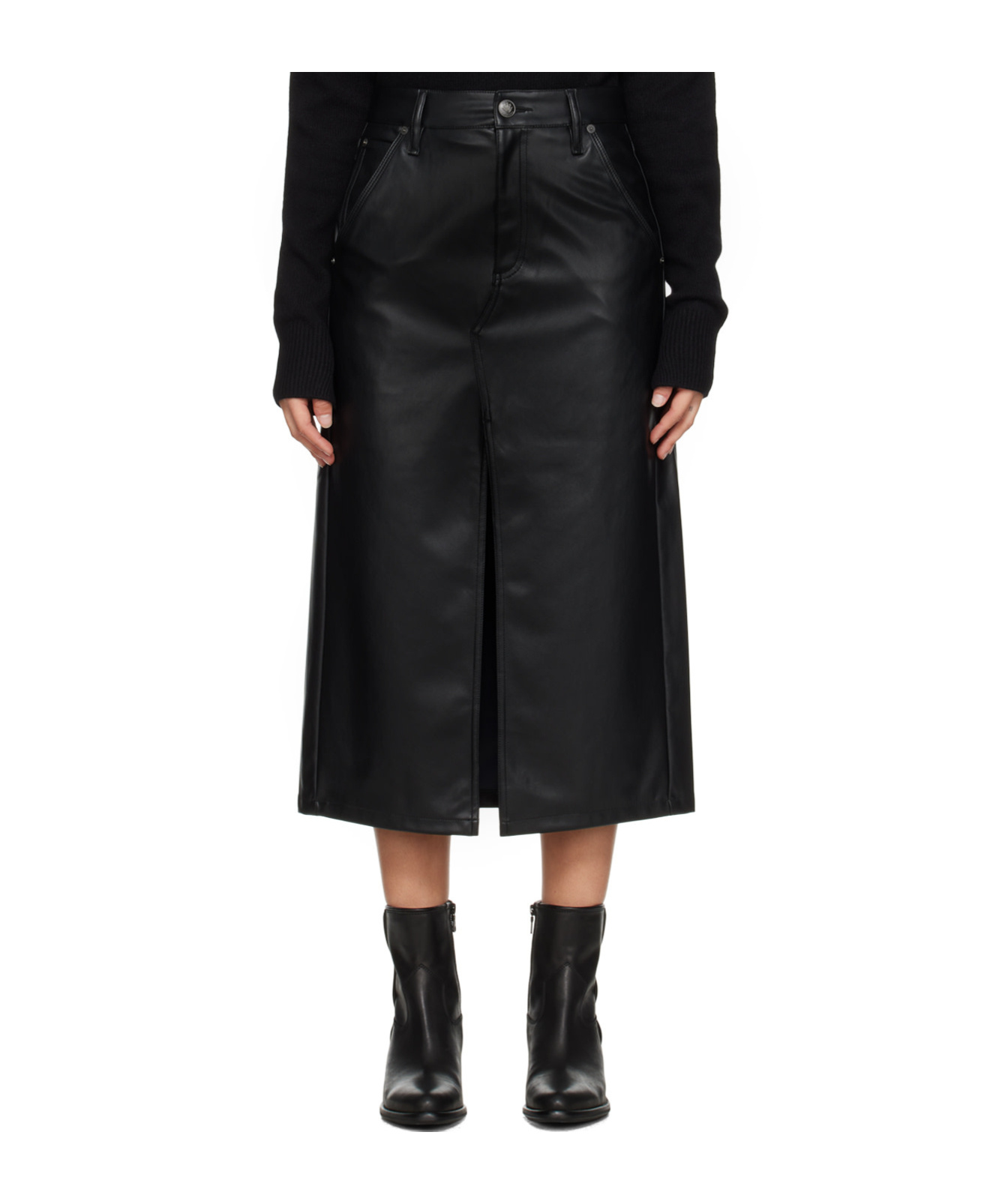 Rag & Bone Black Sid Faux-leather Midi Skirt