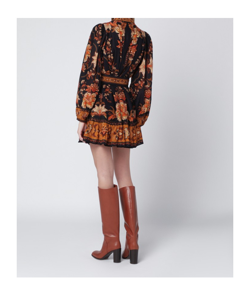 Farm Rio Black Majestic Garden Mini Dress In Brown