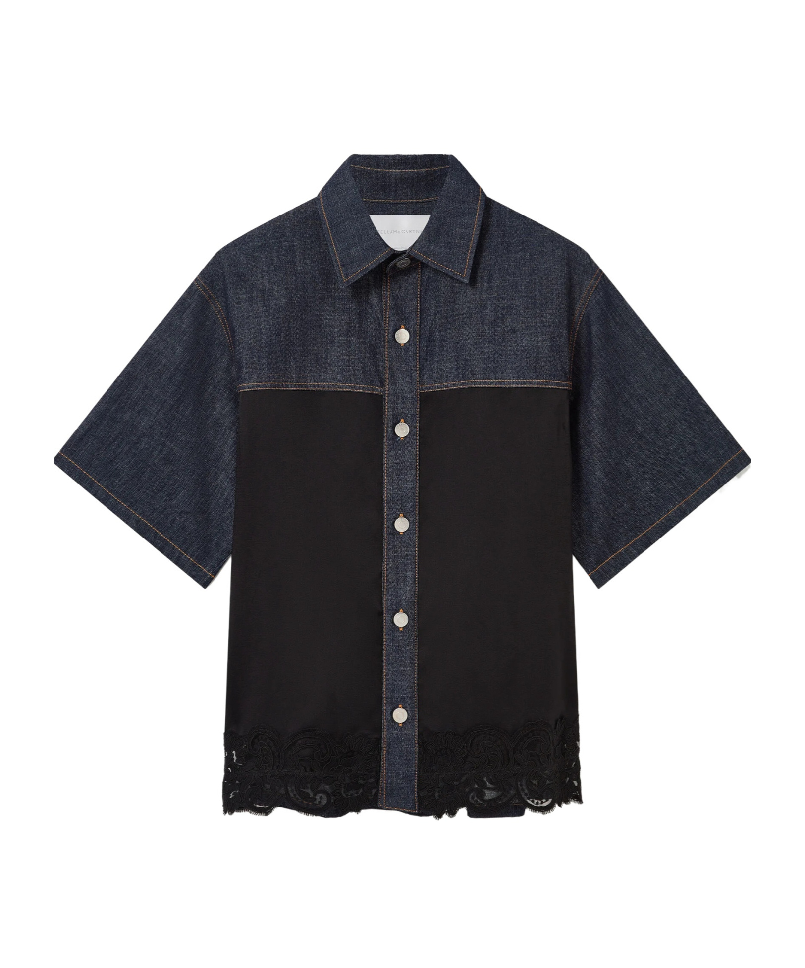 Stella Mccartney Lace Detailed Short-sleeve Shirt In Black