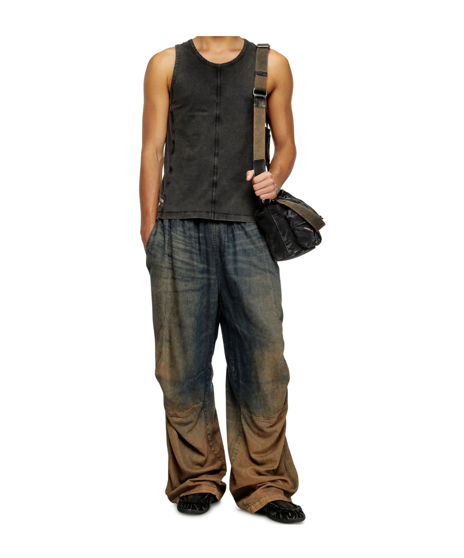 Diesel Tank Top In Denim-look Jersey In Black