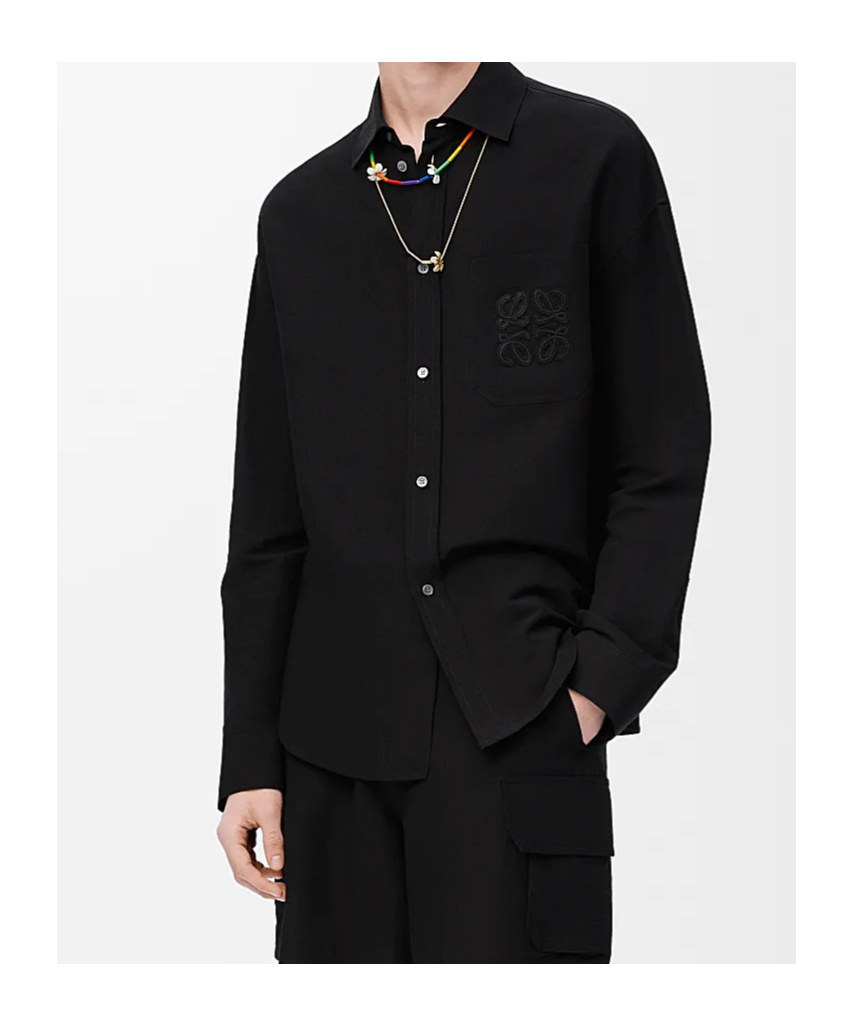 Loewe Mens Brand-embroidery Patch-pocket Long-sleeve Cotton Shirt Black In Black