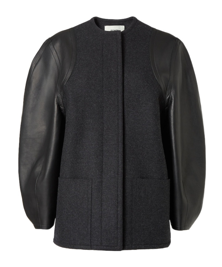 Fendi Gray Wool And Leather Jacket In Black