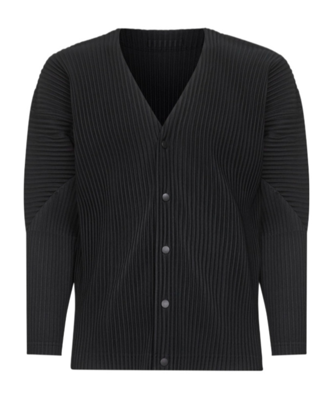 Issey Miyake Ribbed Texture V-neck Sweater With Long Sleeves In Black