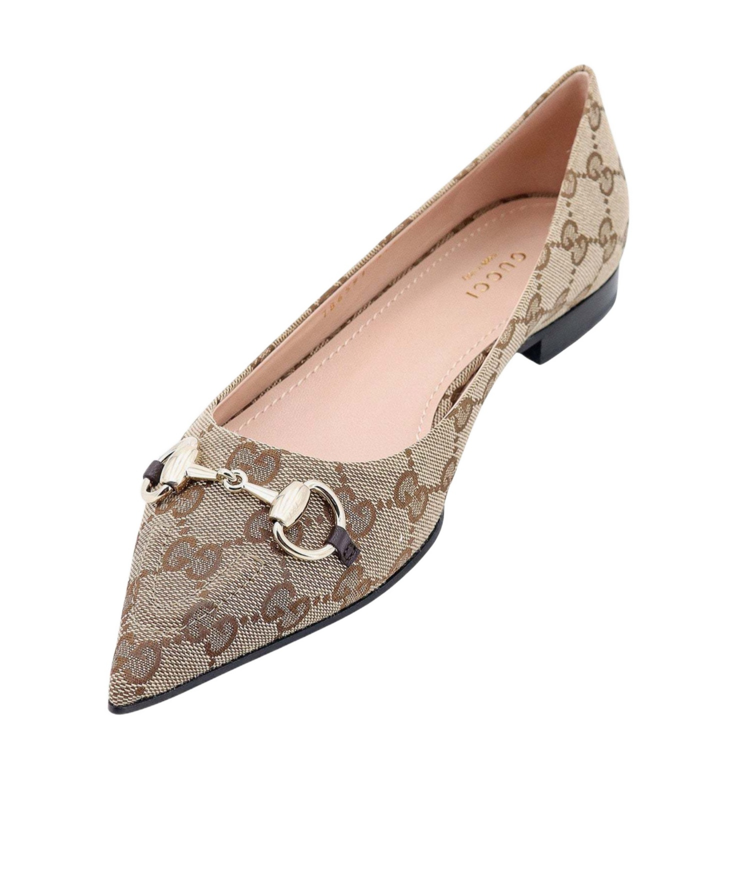 Gucci Horsebit Gg Canvas Pointed-toe Flats In Nude