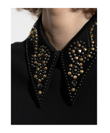 Versace Pointed Collar Black Shirt With Gold And Silver Embellishments In Black