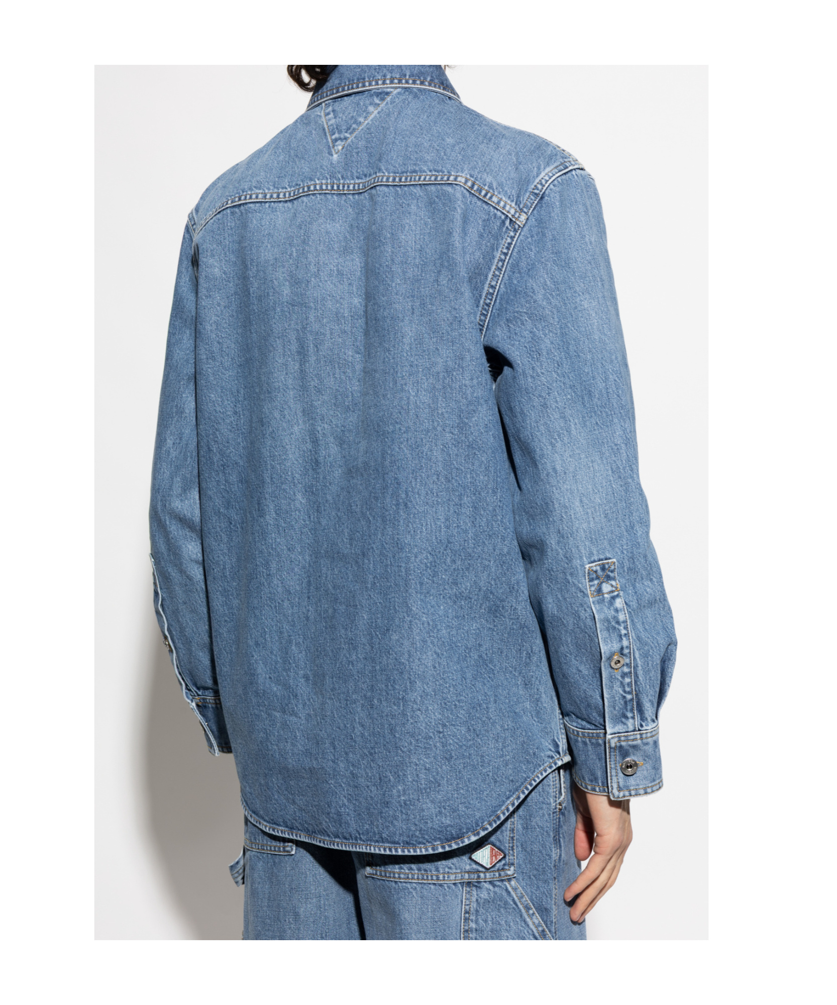 Bottega Veneta Denim Shirt With Flap Pockets And Contrasting Stitching In Blue