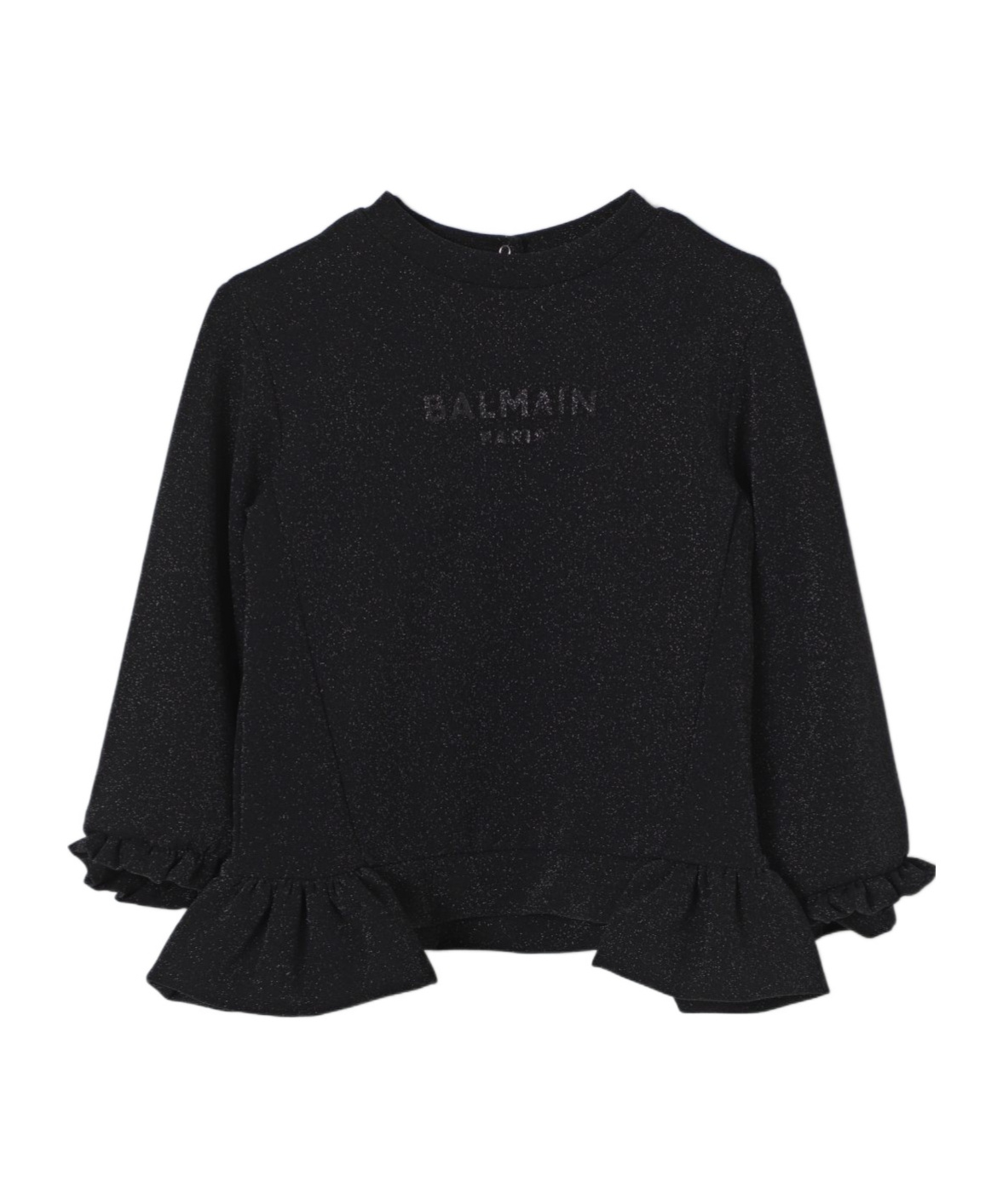 Balmain Ruffled Sequined Sweater In Black