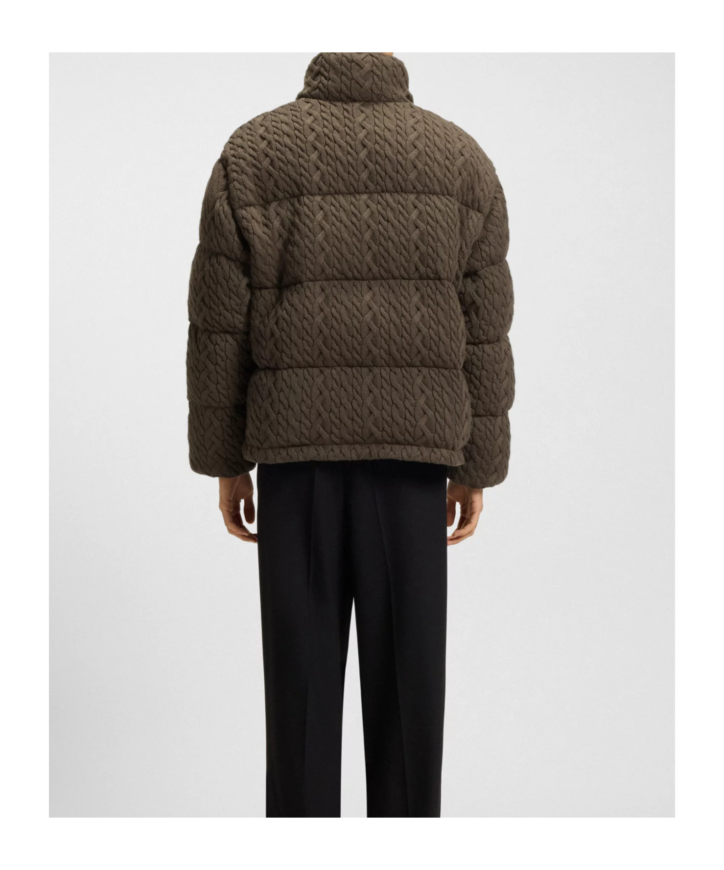 Hugo Boss Cable-knit Padded Jacket In Brown