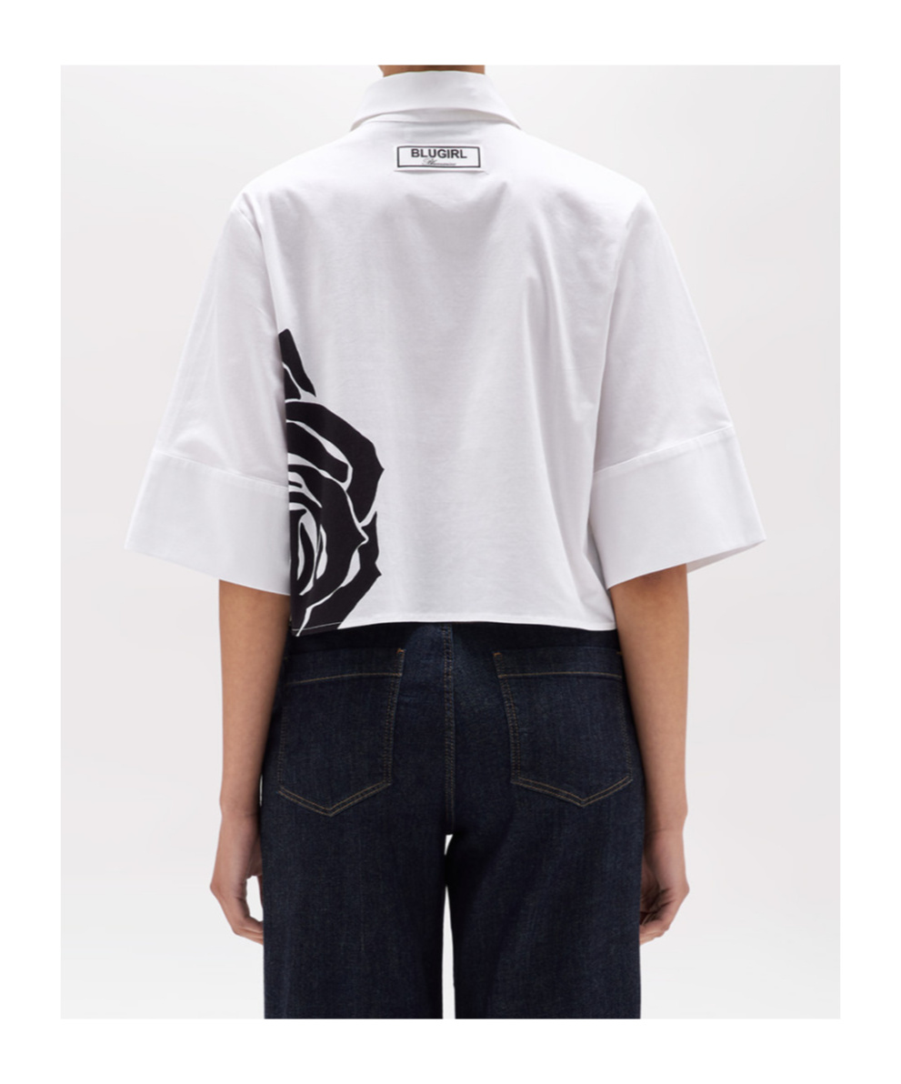 Blugirl Printed Popeline Stretch Boxy Shirt In White