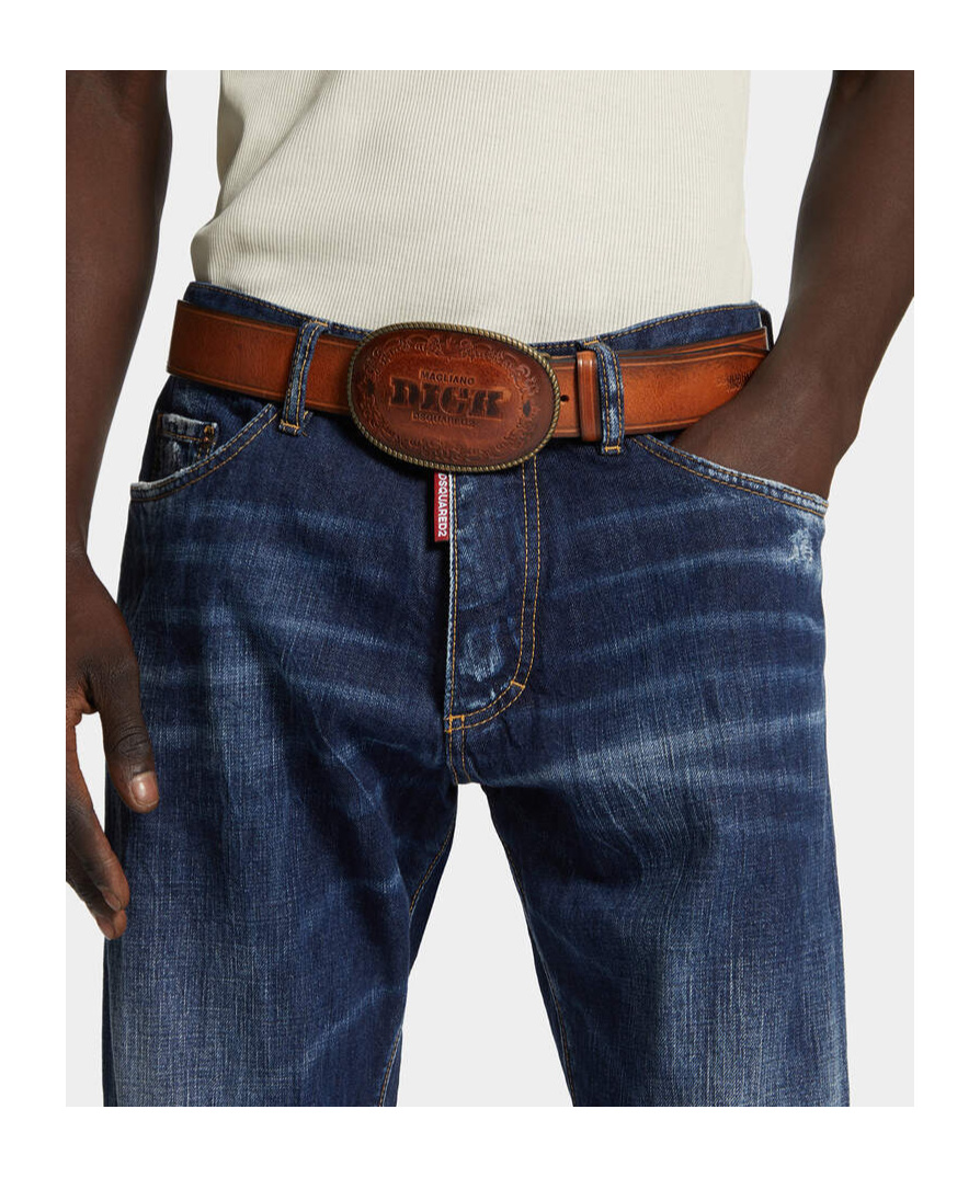 Dsquared2 Magliano X D2 Embossed Buckle Belt In Brown