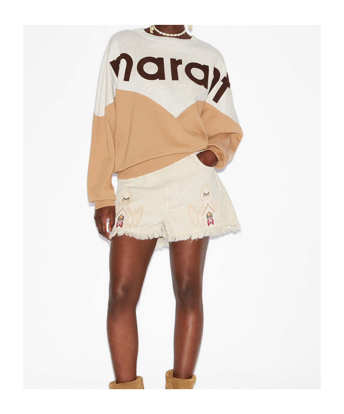 Isabel Marant Étoile Two-tone Cotton Blend Houston Sweatshirt In Nude