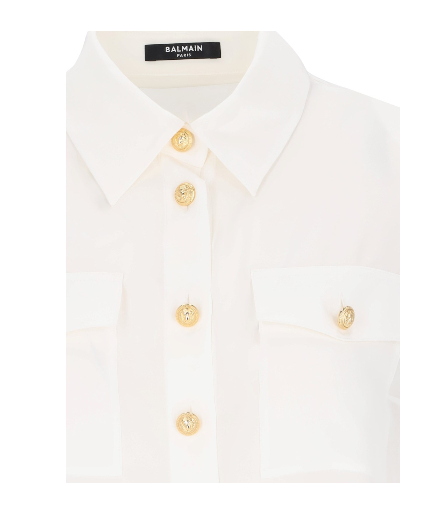 Balmain Button-embellished Silk Crepe De Chine Shirt In White