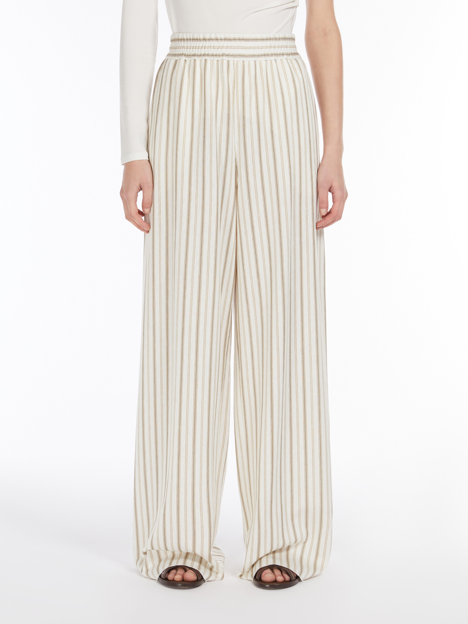 Max Mara Striped Casual Pants In White
