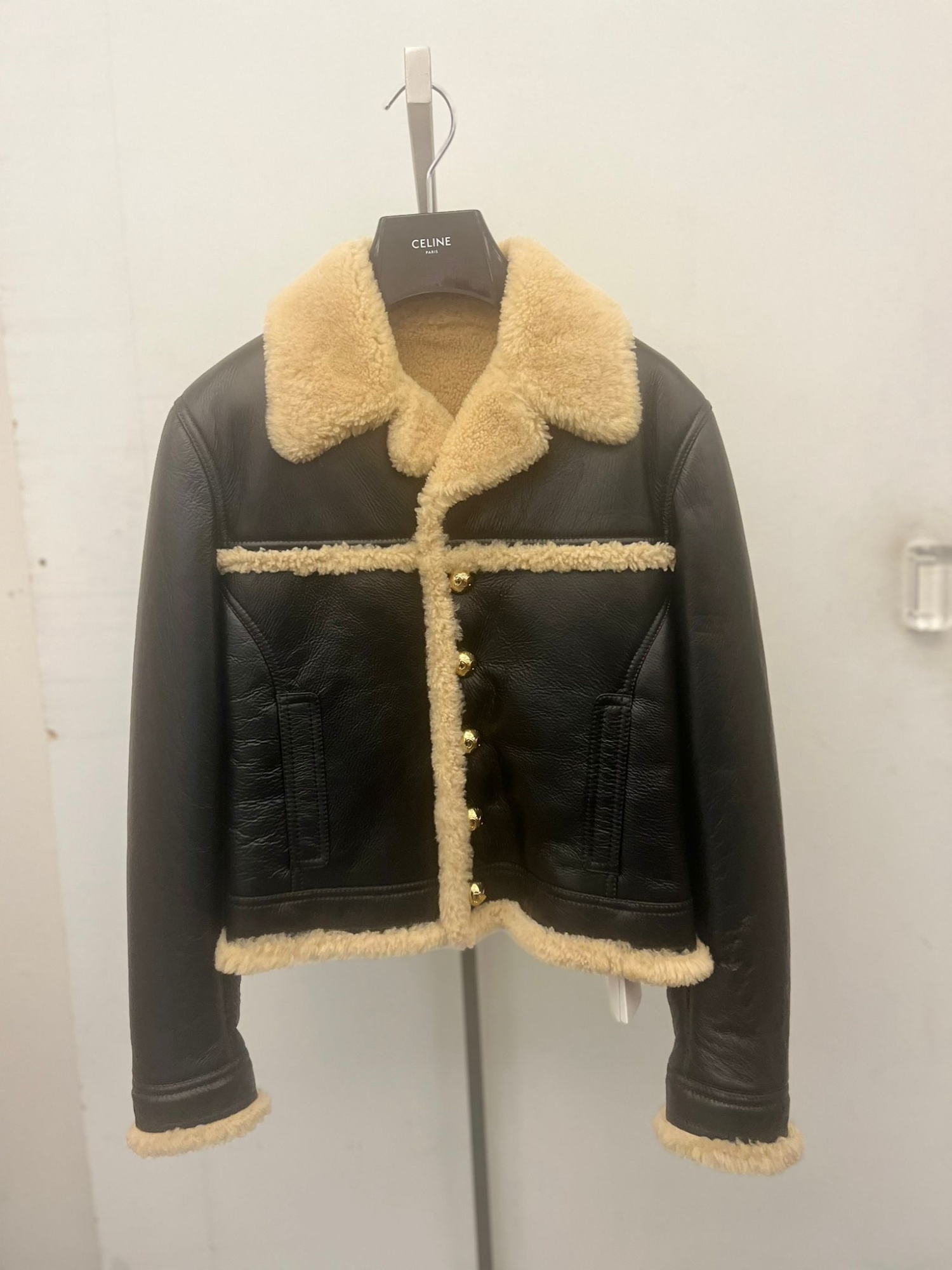 Celine Long-sleeved Leather Jacket In Black