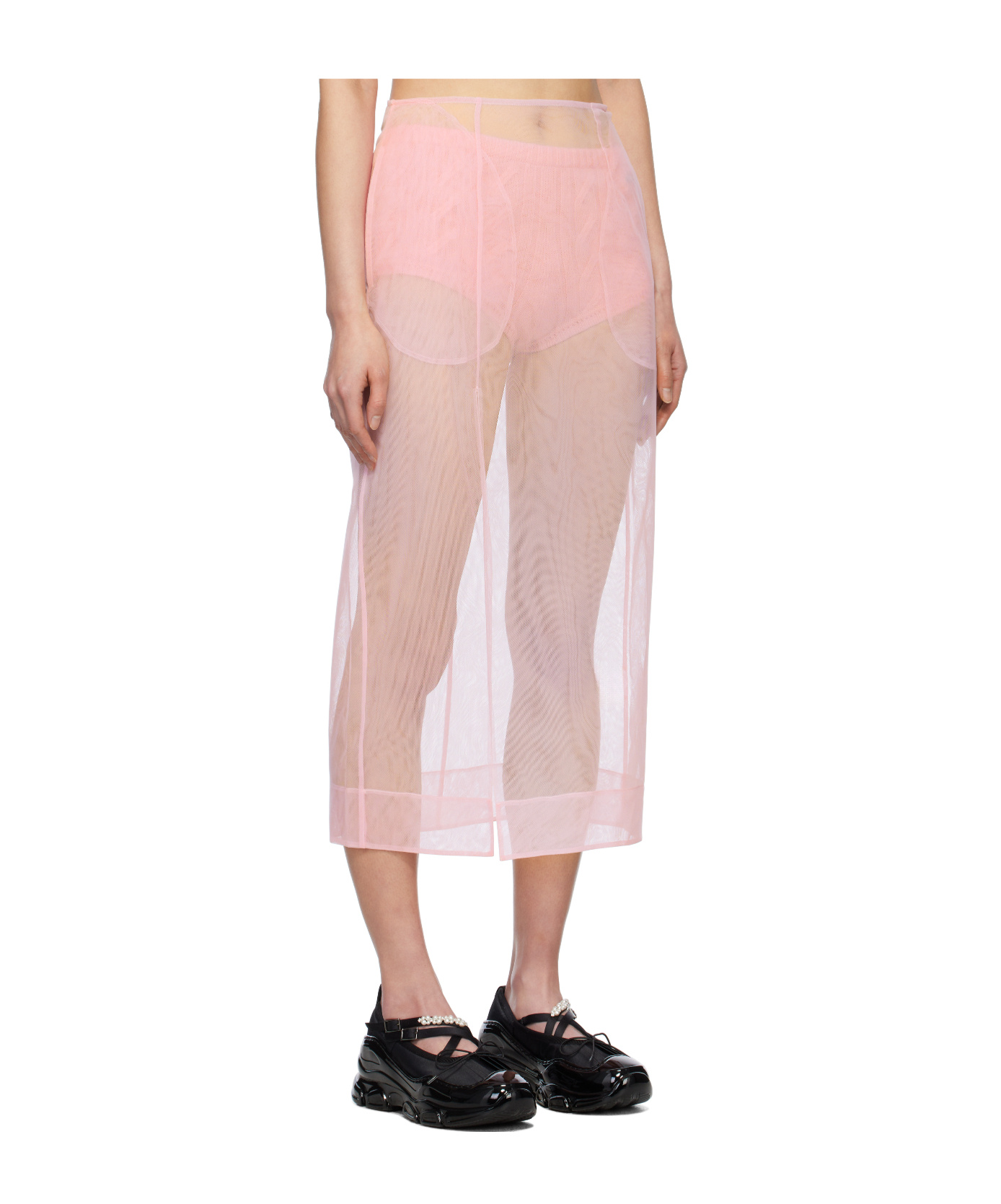 Simone Rocha Pink Sheer Slit Pencil Midi Skirt In Pink