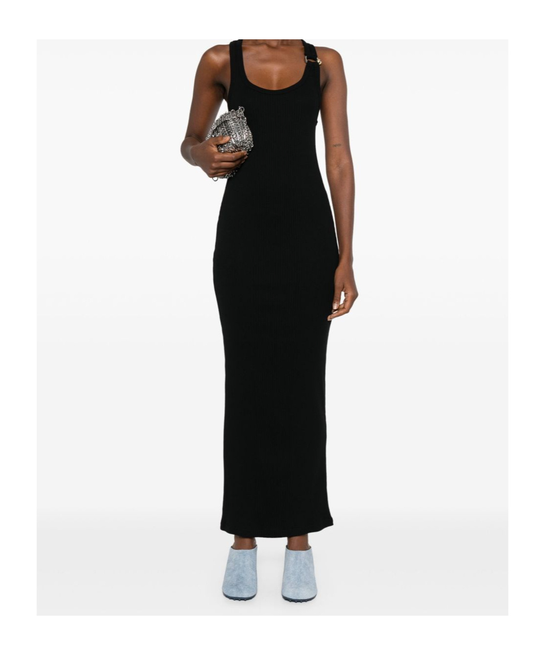 Jean Paul Gaultier Piercing Cotton Jersey Maxi Dress In Black