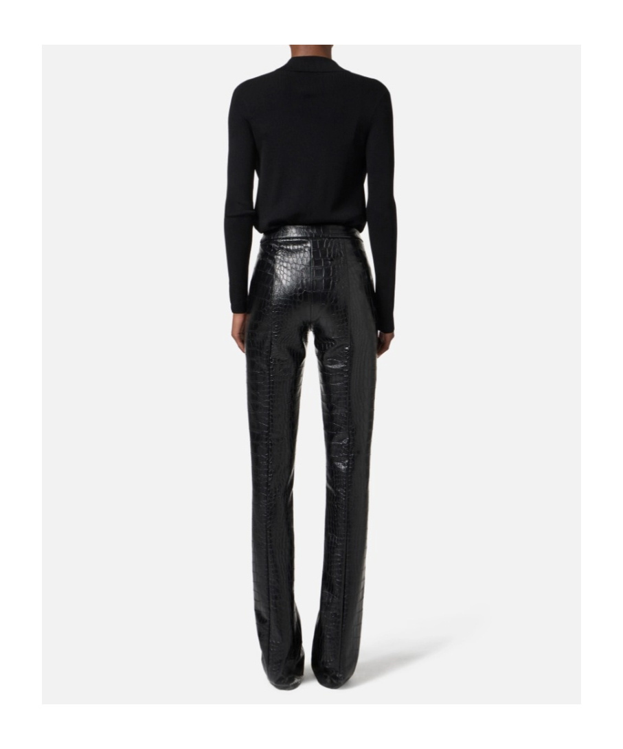 Elisabetta Franchi High Waisted Flared Trousers With Crocodile Effect In Black