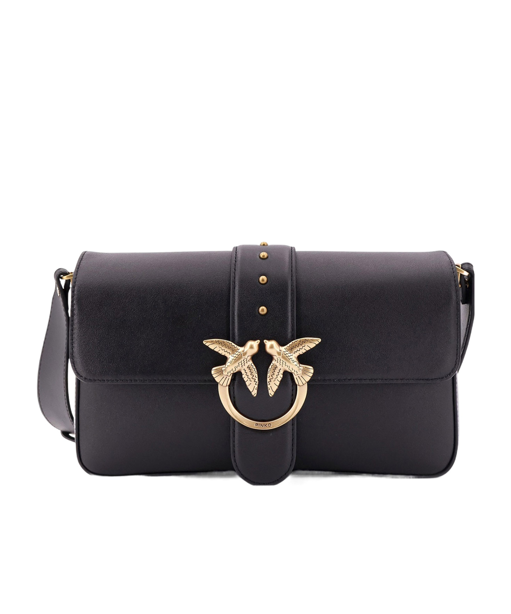 Pinko Metal Love Bird Buckle Shoulder Bag In Black
